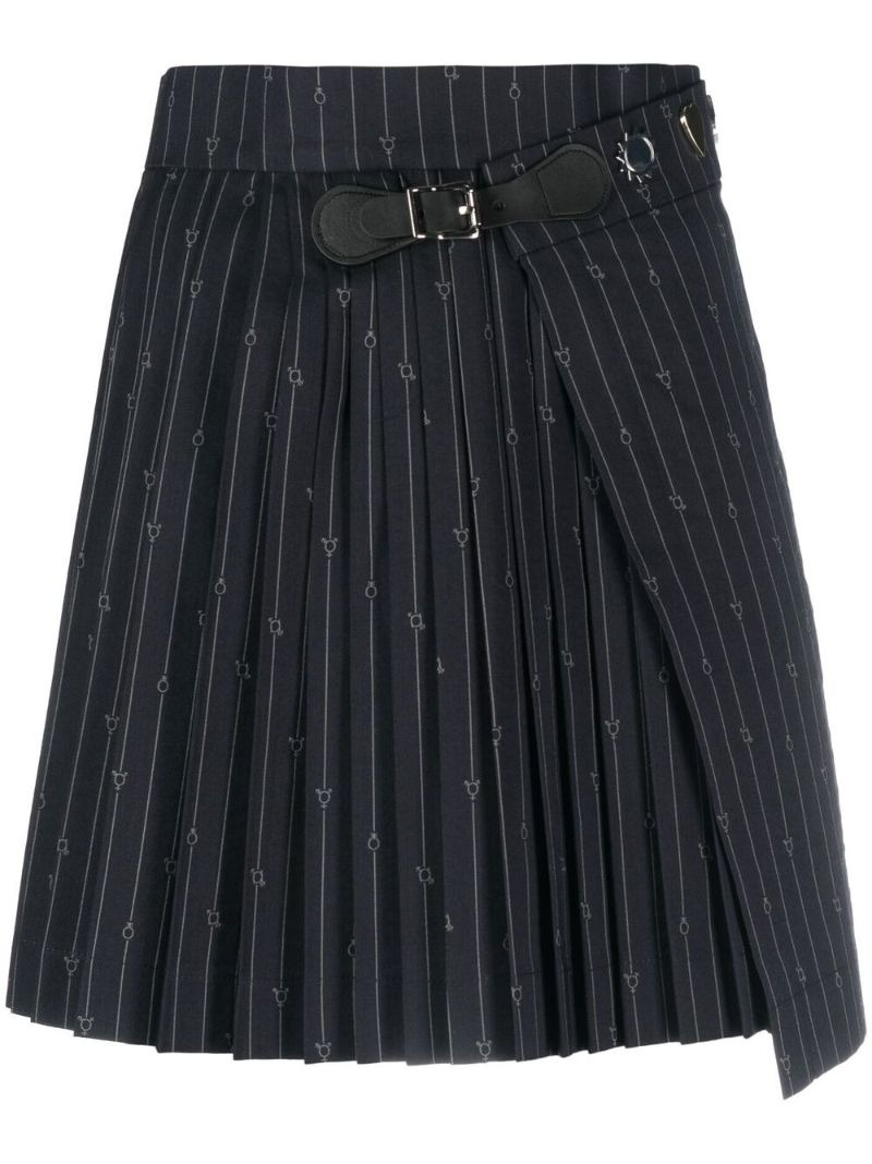 Blue Pleated Kilt-style Mini Skirt
