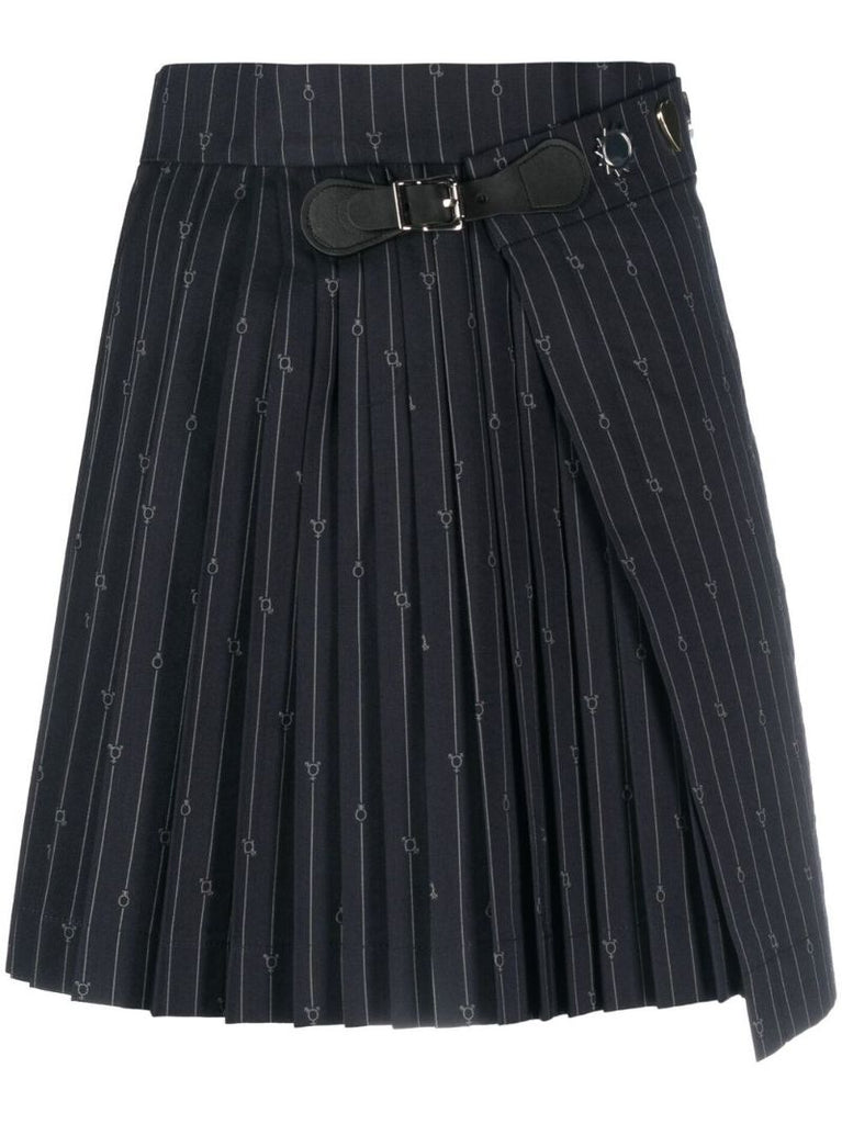 Blue Pleated Kilt-style Mini Skirt