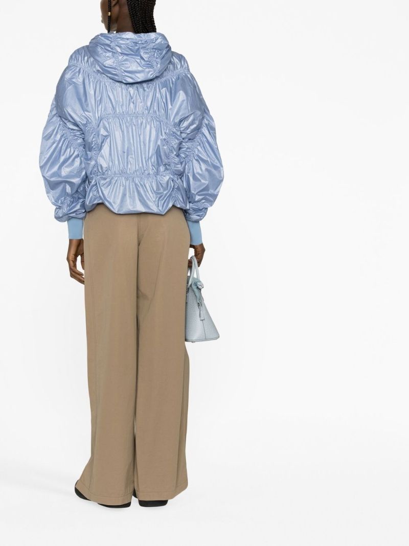 Blue Ruched Hooded Jacket