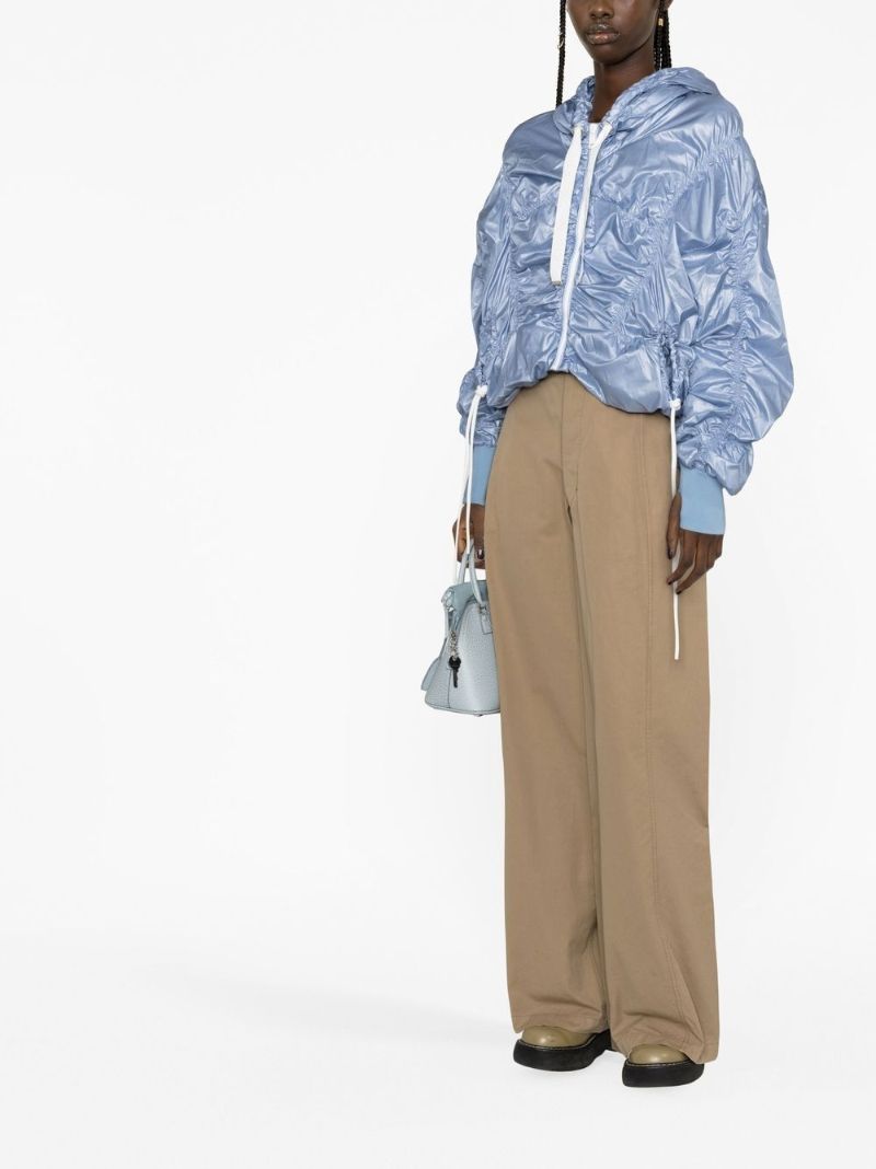Blue Ruched Hooded Jacket