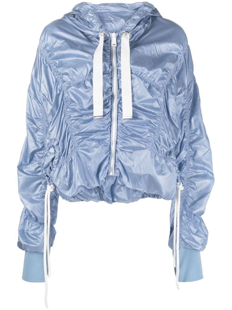 Blue Ruched Hooded Jacket