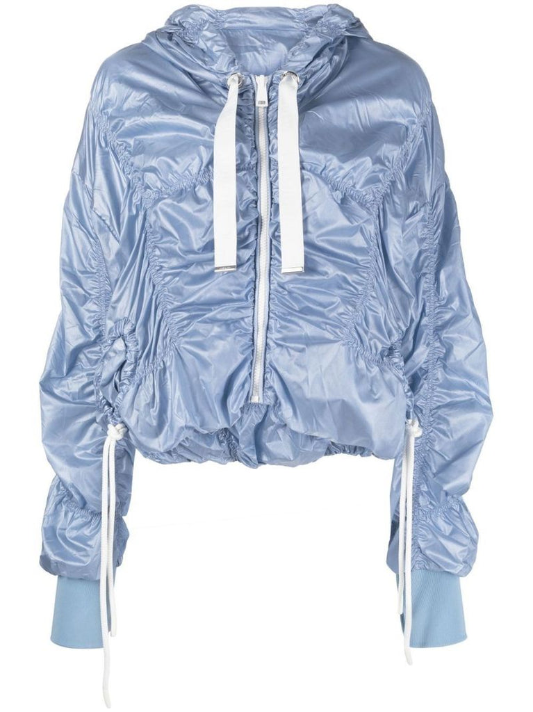 Blue Ruched Hooded Jacket