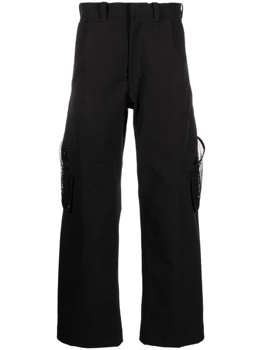Black Double Cloth Cargo Trousers