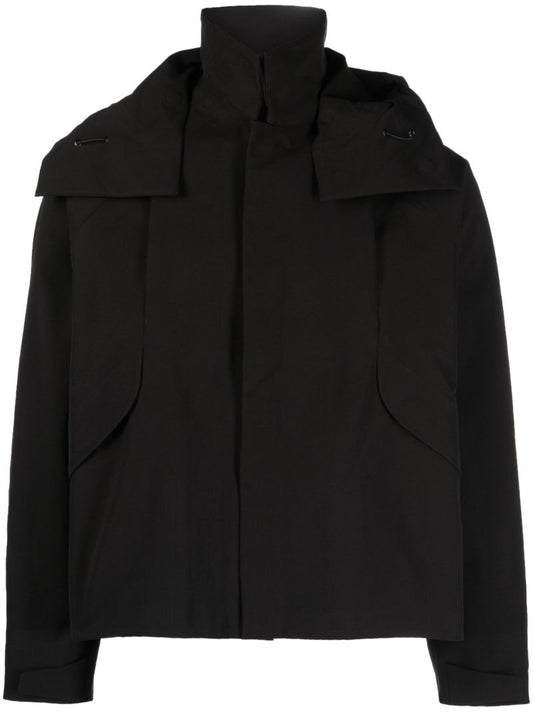 Black Double Cloth Hooded Jacket