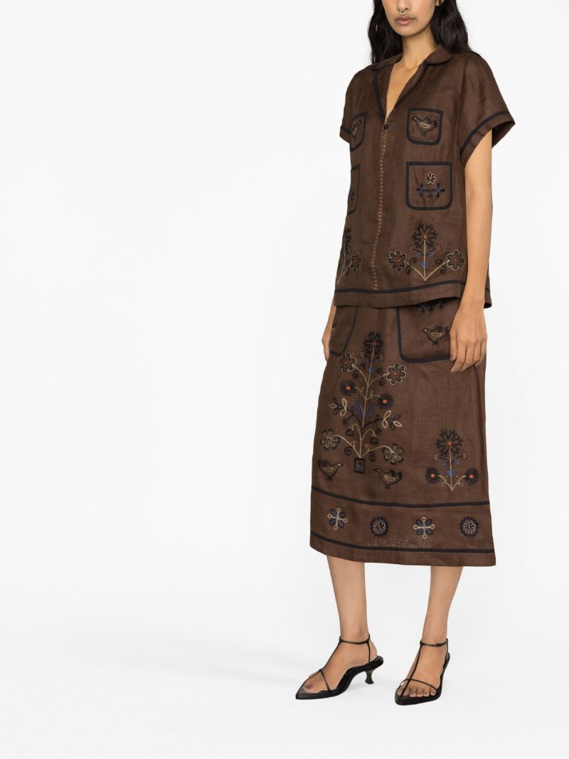 Brown Misha Embroidered Linen T-shirt