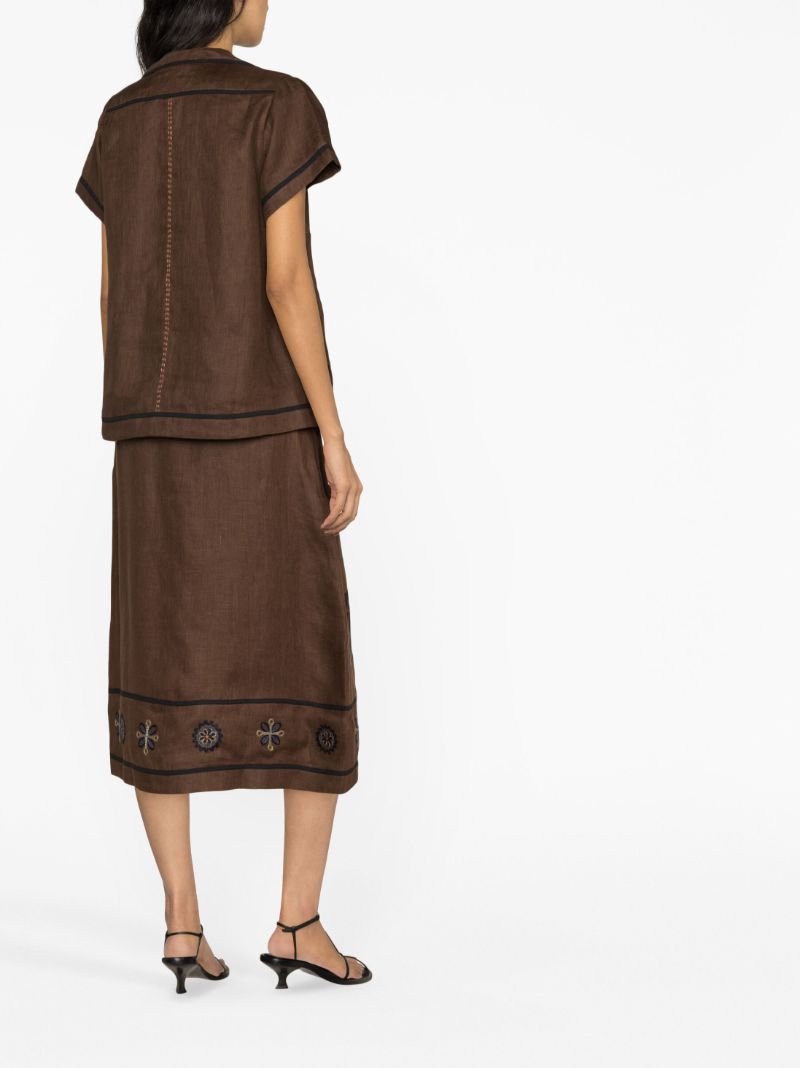 Brown Misha Embroidered Linen T-shirt