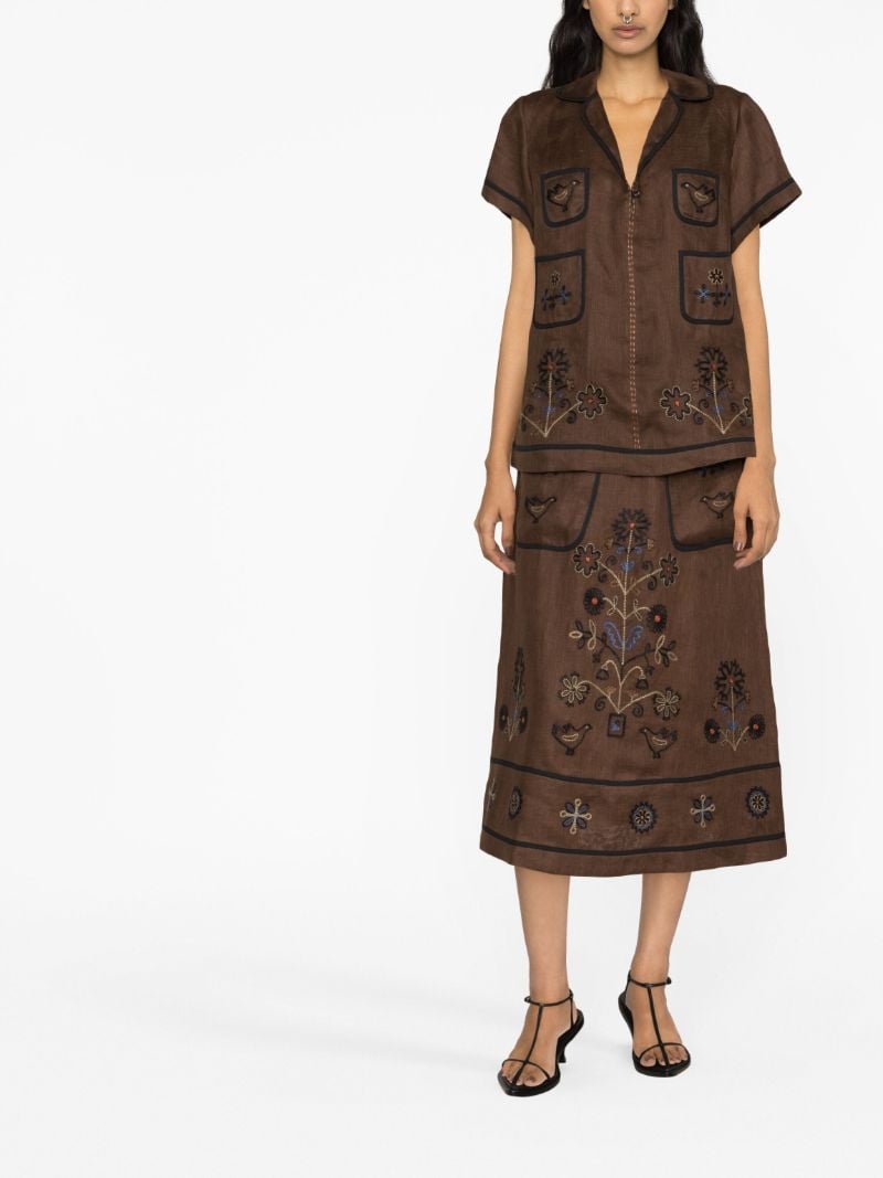 Brown Misha Embroidered Linen T-shirt
