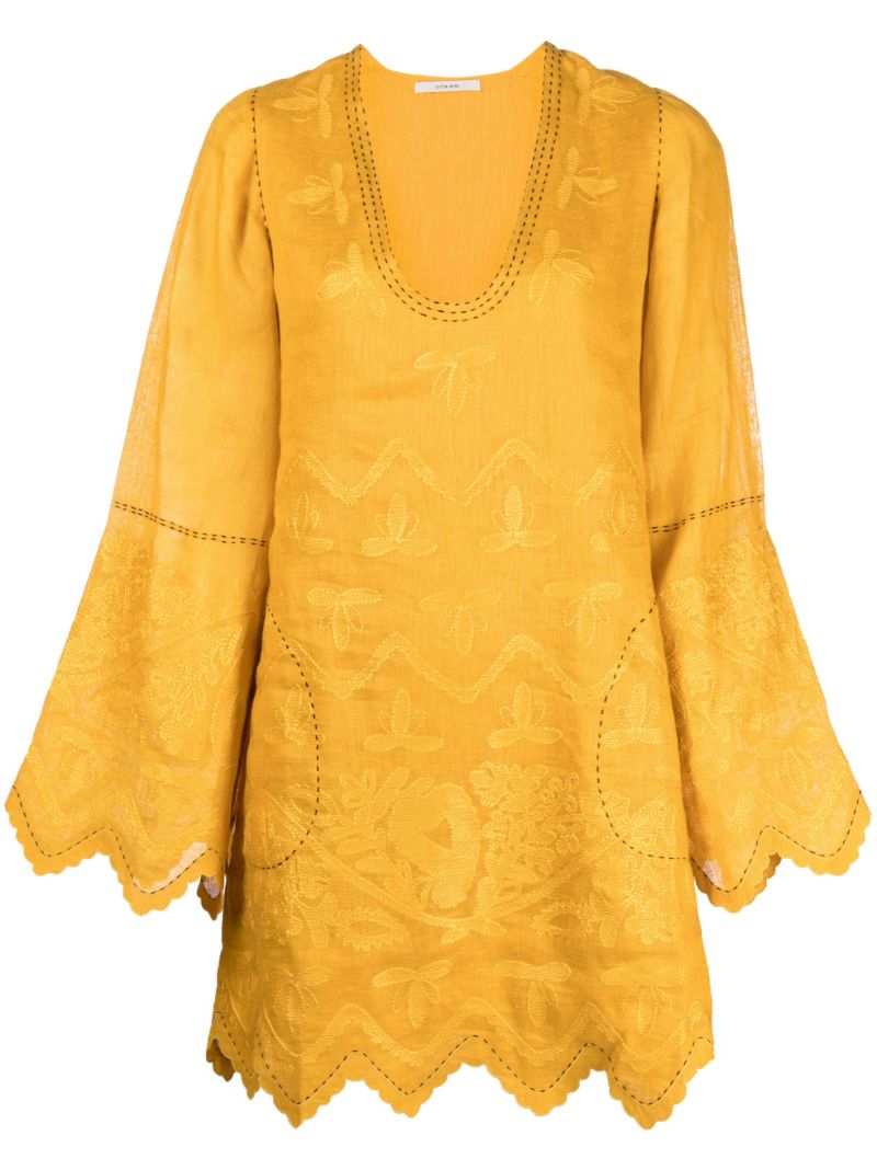 Yellow Pippa Embroidered Linen Mini Dress