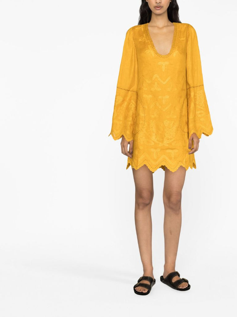 Yellow Pippa Embroidered Linen Mini Dress