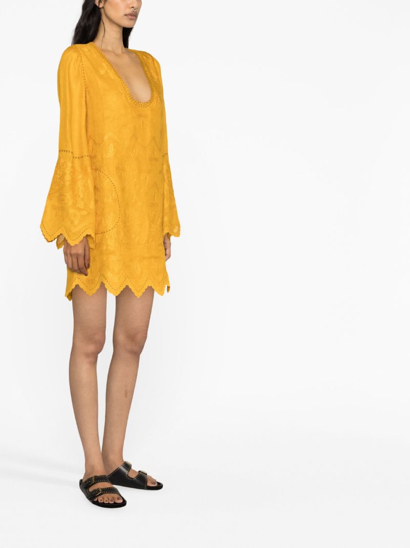 Yellow Pippa Embroidered Linen Mini Dress