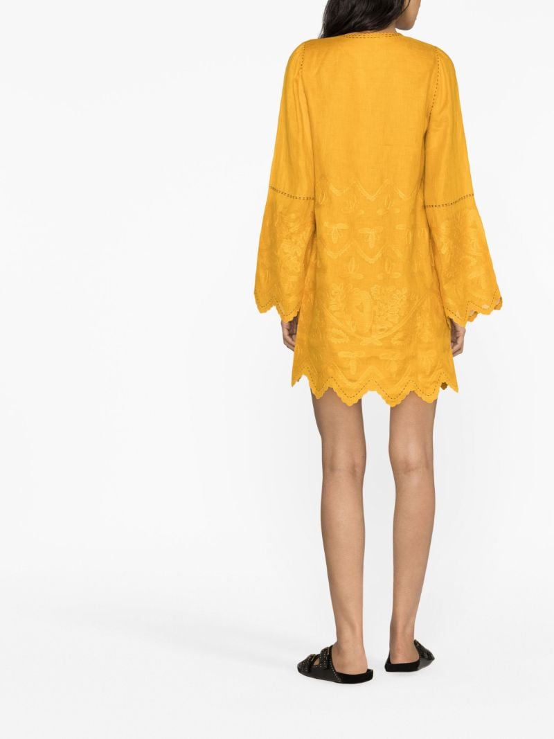Yellow Pippa Embroidered Linen Mini Dress