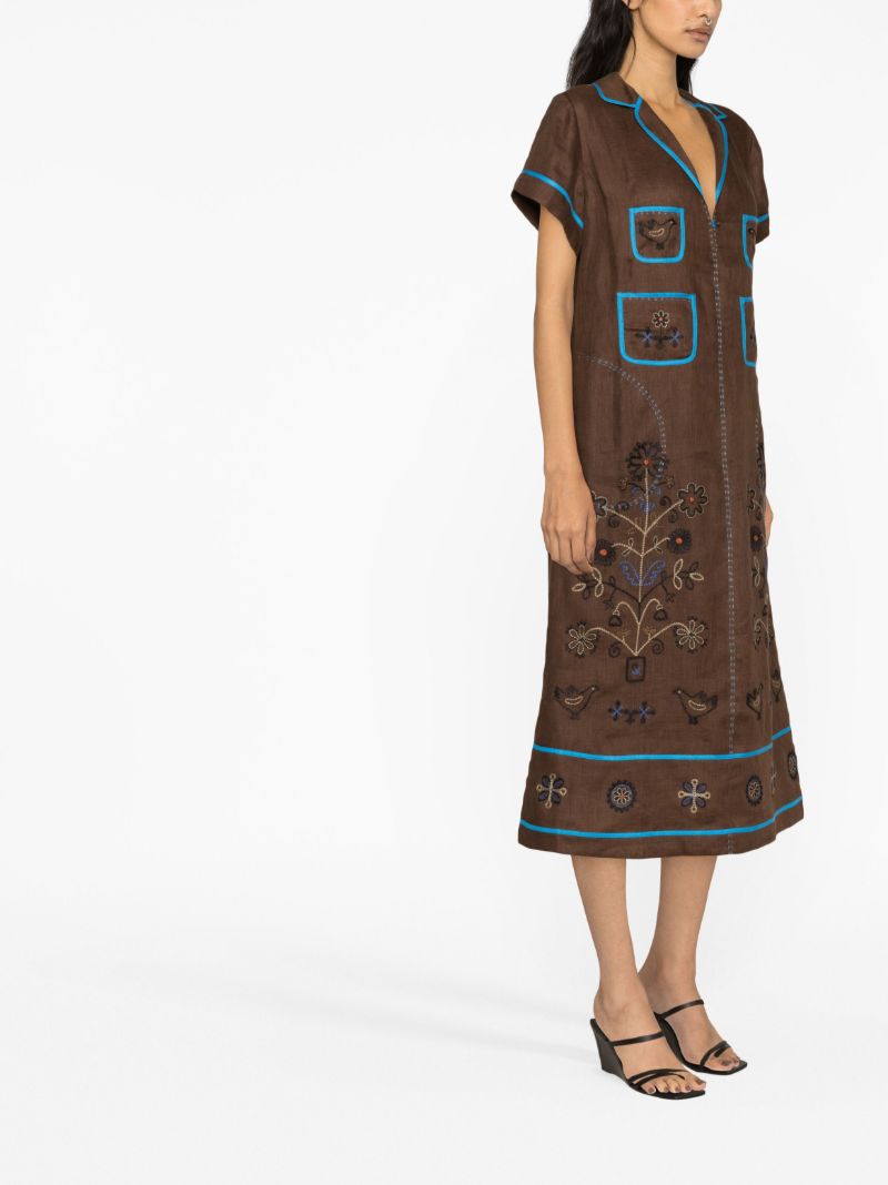 Brown Misha Embroidered Midi Dress