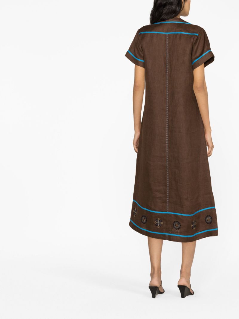 Brown Misha Embroidered Midi Dress