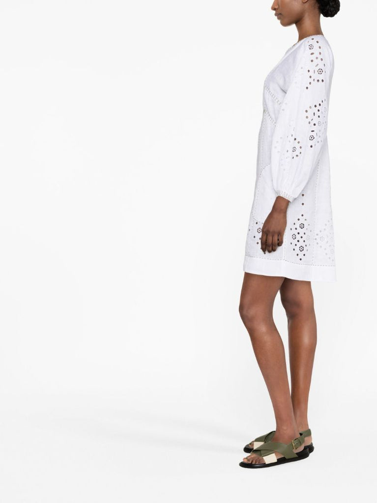 White Broderie-anglaise Linen Mini Dress
