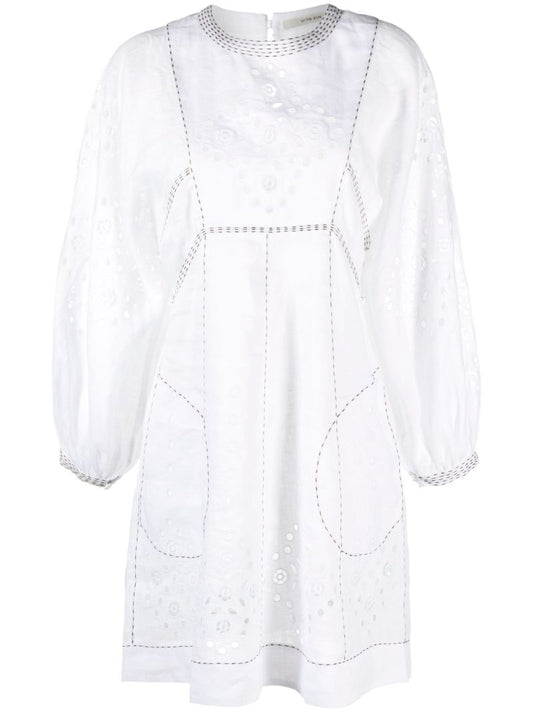 White Broderie-anglaise Linen Mini Dress