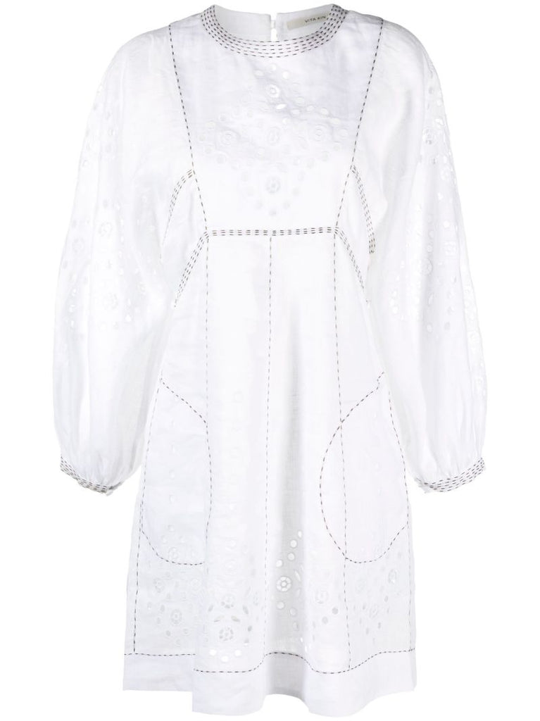 White Broderie-anglaise Linen Mini Dress