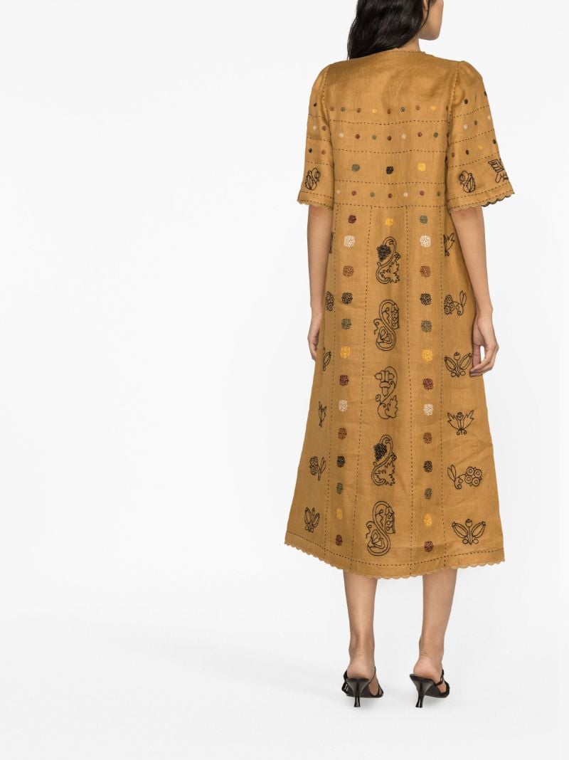 Brown Debbie Embroidered Midi Dress