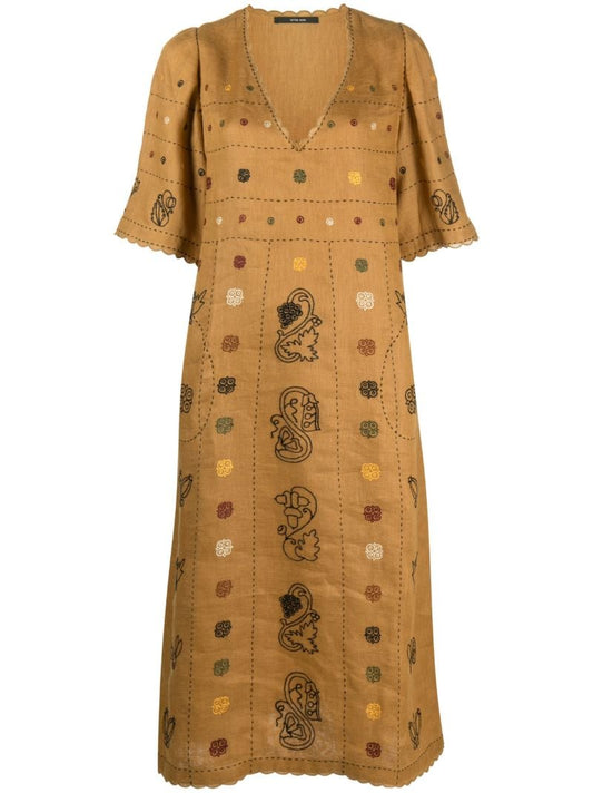 Brown Debbie Embroidered Midi Dress
