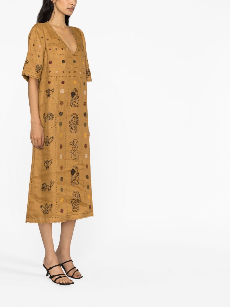 Brown Debbie Embroidered Midi Dress