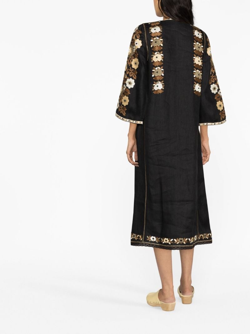 Black Amanda Floral-embroidery Midi Dress