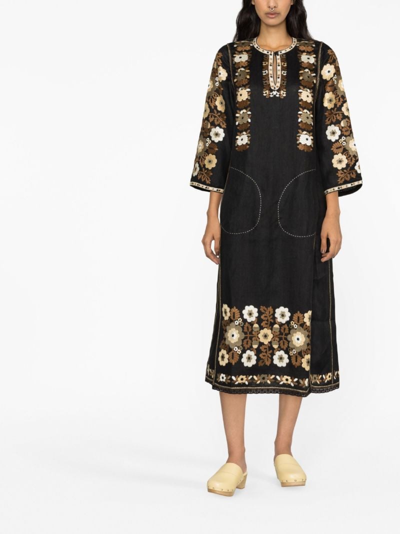 Black Amanda Floral-embroidery Midi Dress