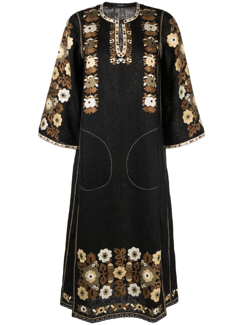 Black Amanda Floral-embroidery Midi Dress