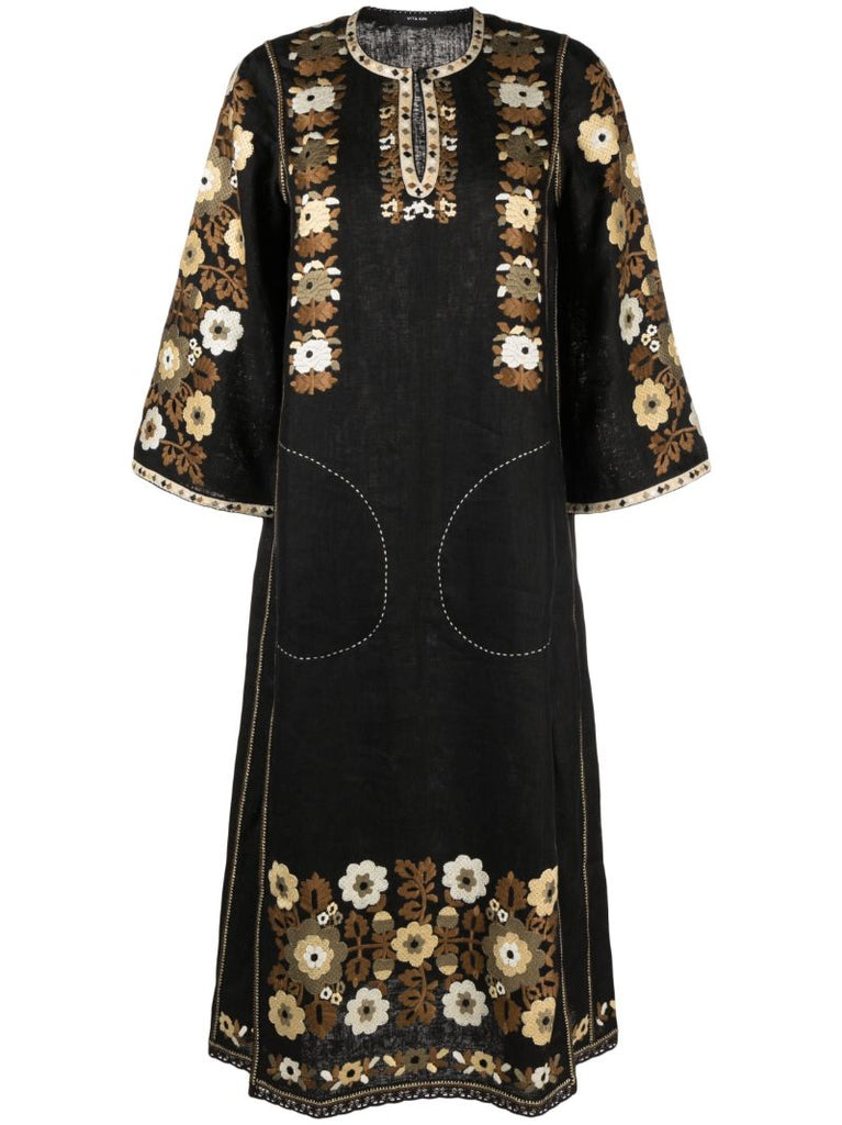 Black Amanda Floral-embroidery Midi Dress