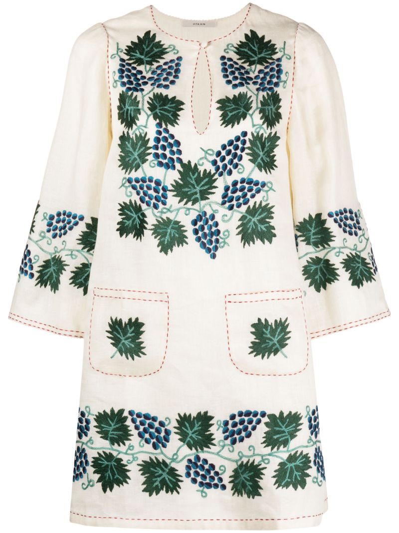 Neutral Tavria Embroidered Mini Dress