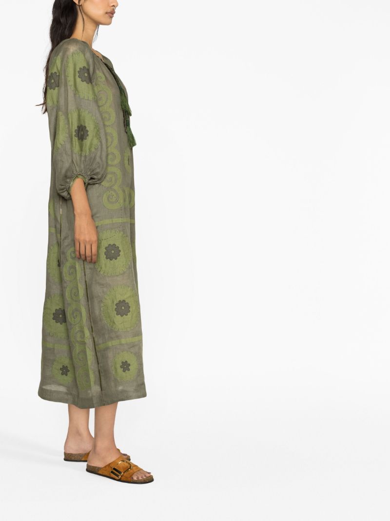 Green Floral-appliquÃ_x0083_Â© Linen Dress