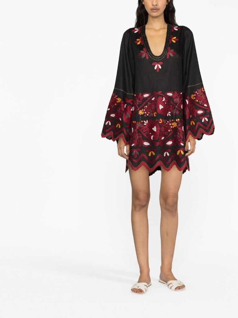 Black Pippa Embroidered Linen Mini Dress
