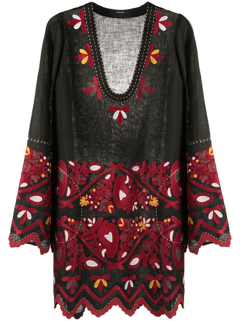 Black Pippa Embroidered Linen Mini Dress