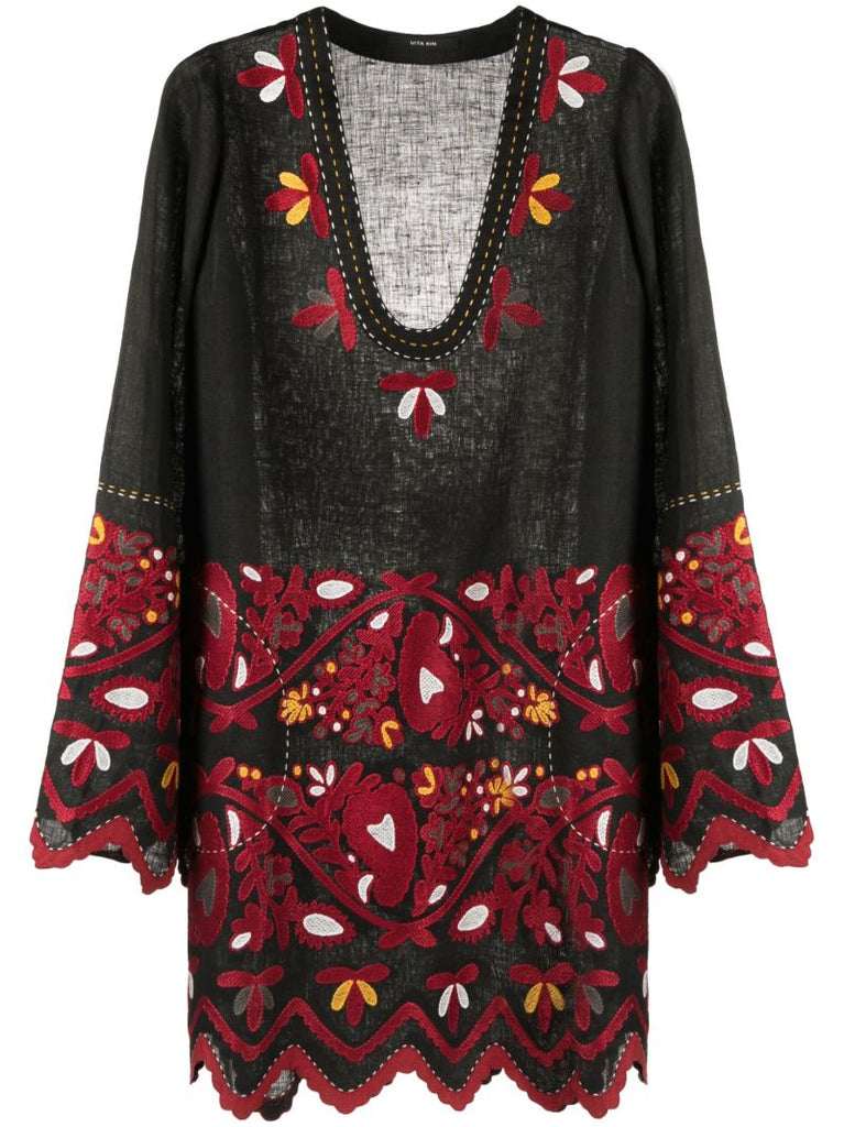 Black Pippa Embroidered Linen Mini Dress