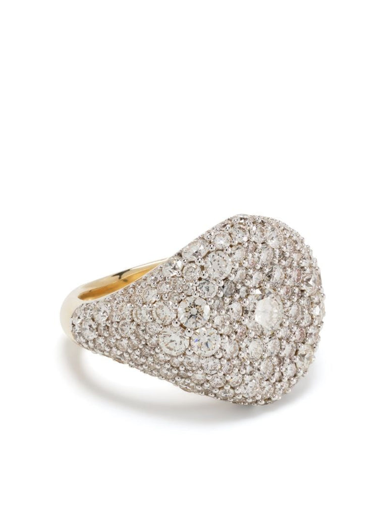 14k Yellow Gold Signature Diamond PavÃ_x0083_Â© Signet Ring