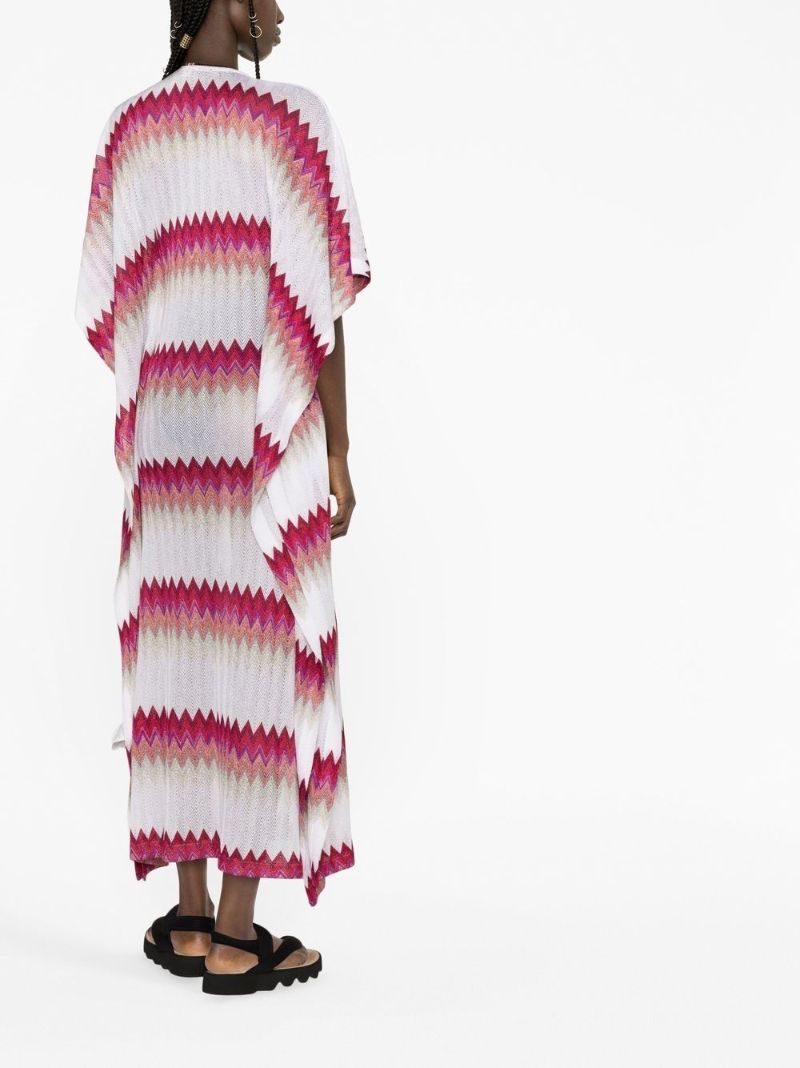 White and Pink Zigzag Knit Maxi Dress