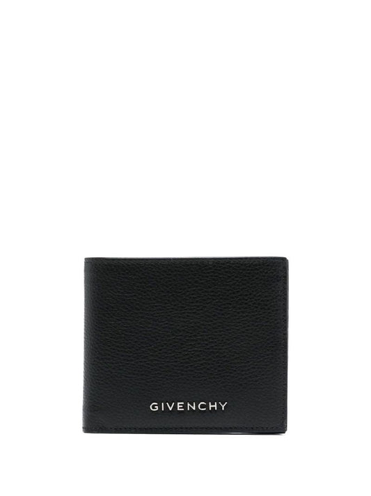 Black Grained Bi-fold Leather Wallet