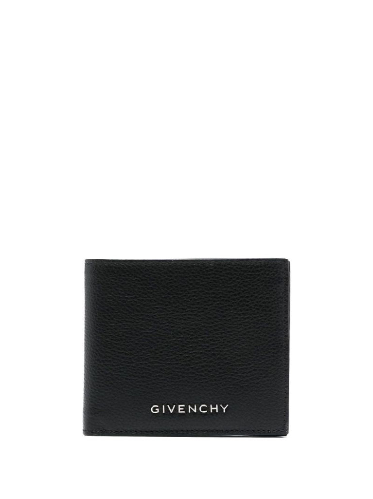 Black Grained Bi-fold Leather Wallet