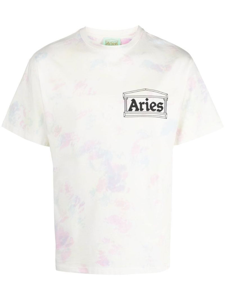 White Tie-dye Temple Print T-shirt