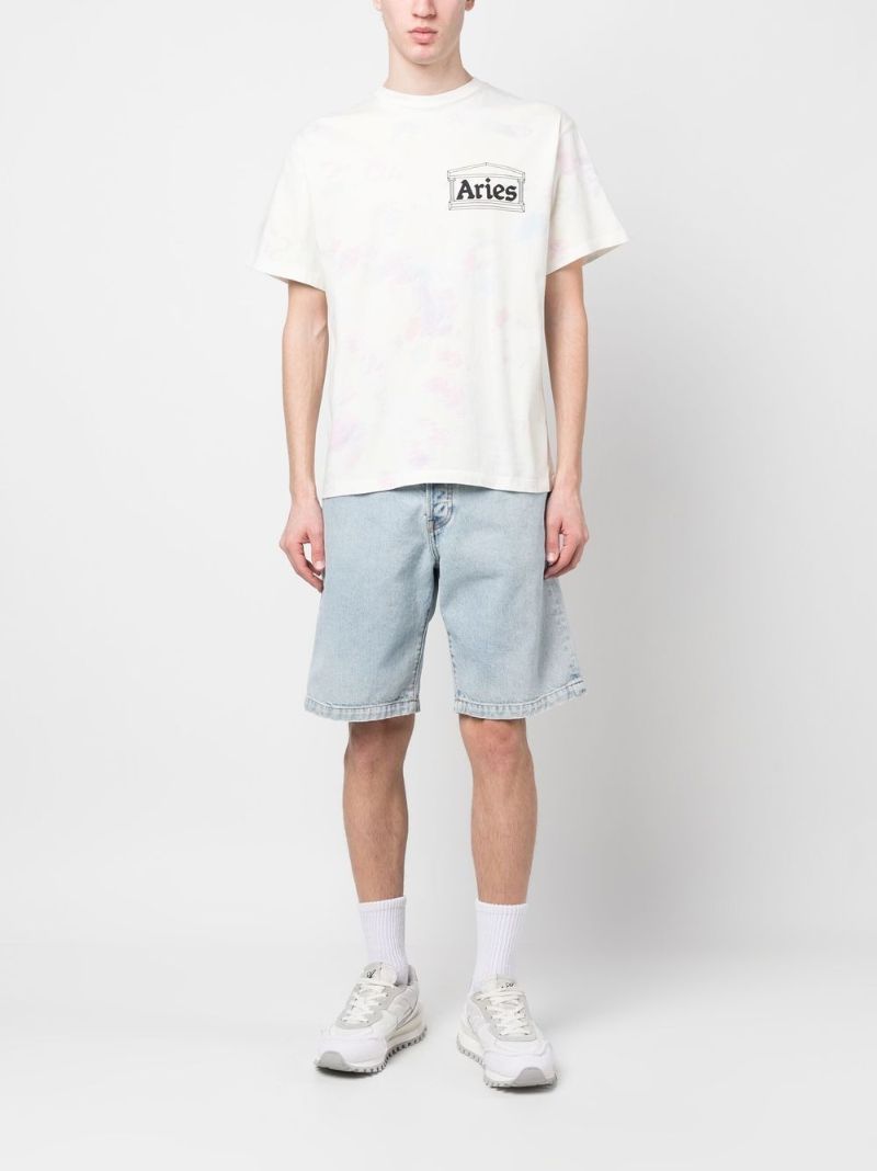 White Tie-dye Temple Print T-shirt