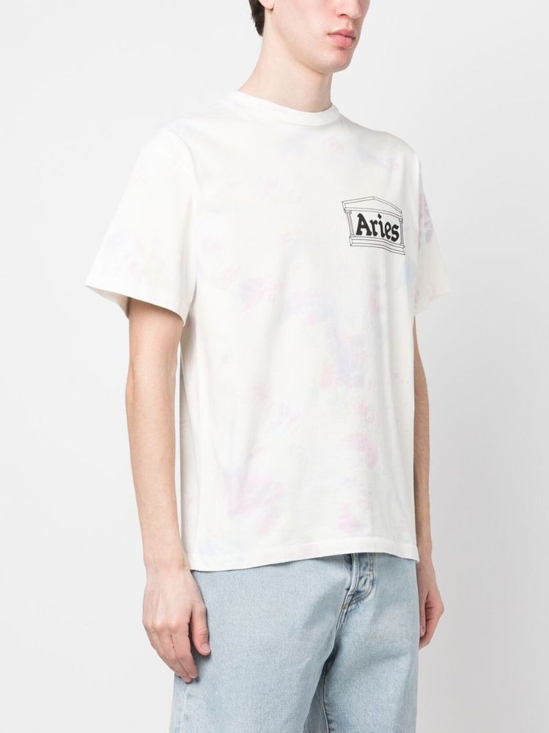 White Tie-dye Temple Print T-shirt