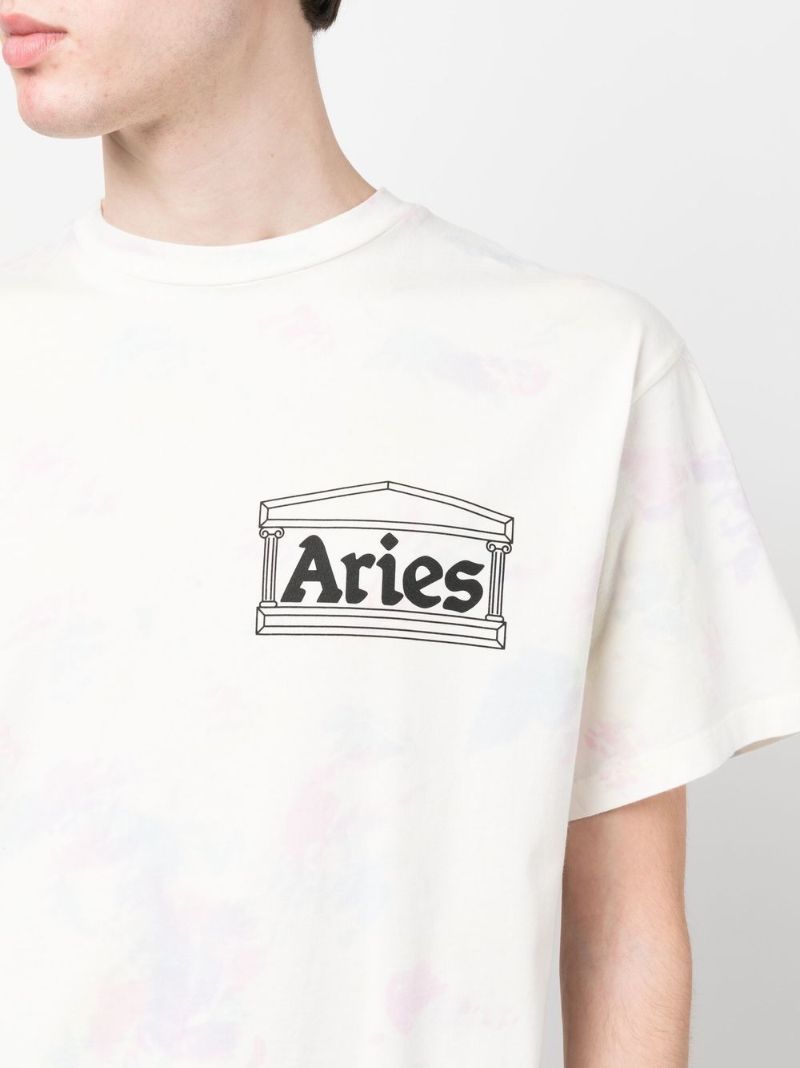 White Tie-dye Temple Print T-shirt
