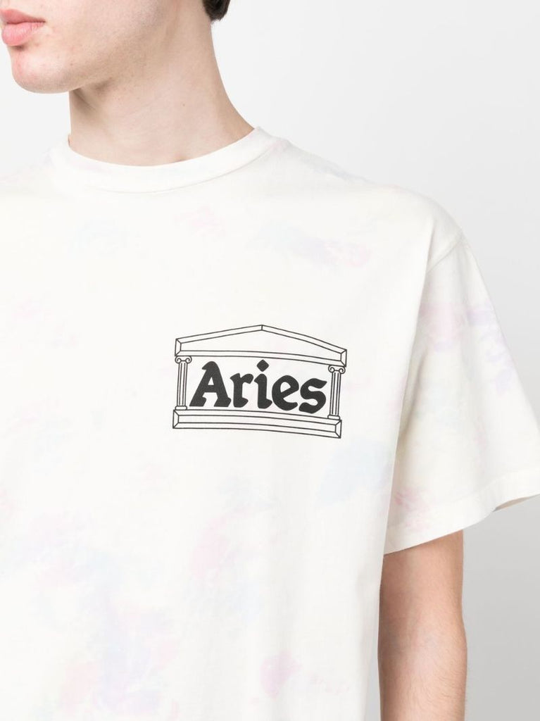 White Tie-dye Temple Print T-shirt