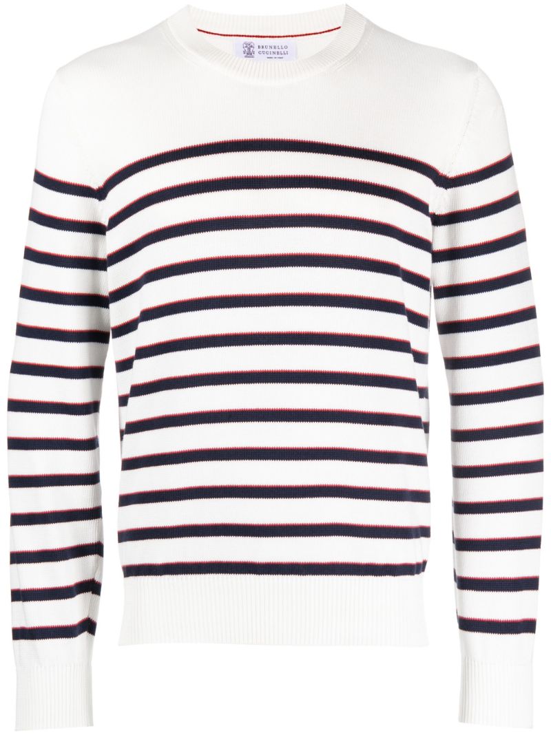 White Striped Cotton Sweater