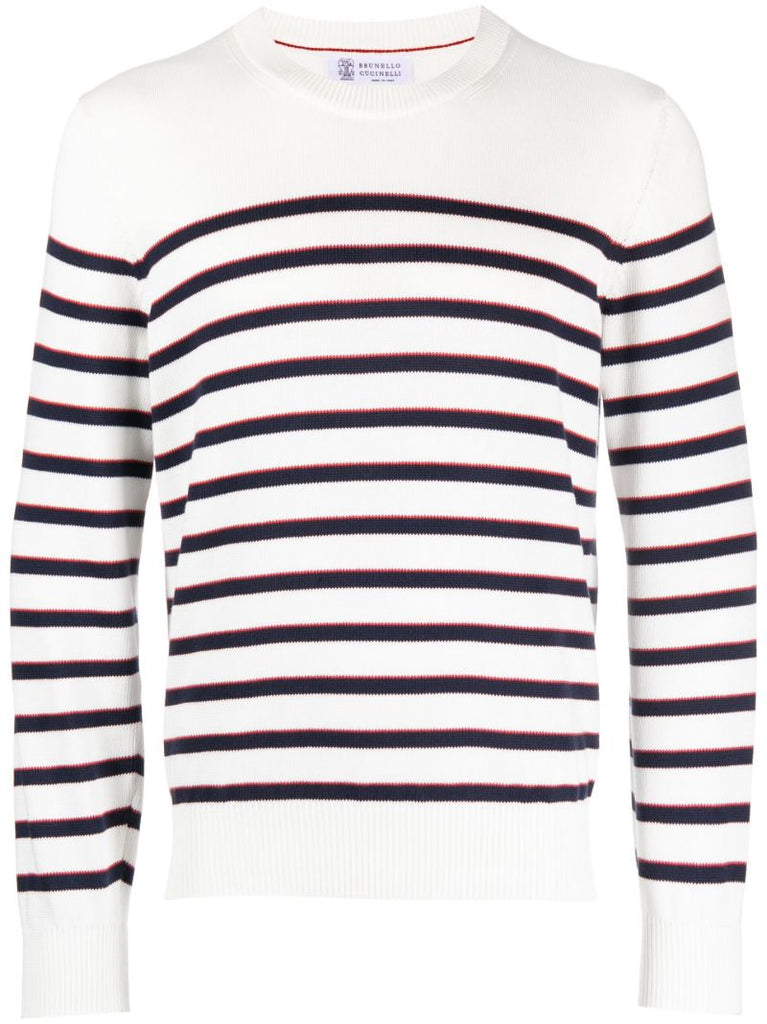 White Striped Cotton Sweater