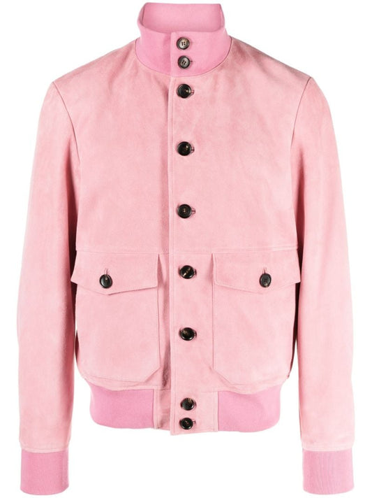 Pink Button-up Leather Jacket