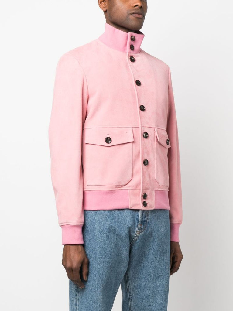 Pink Button-up Leather Jacket