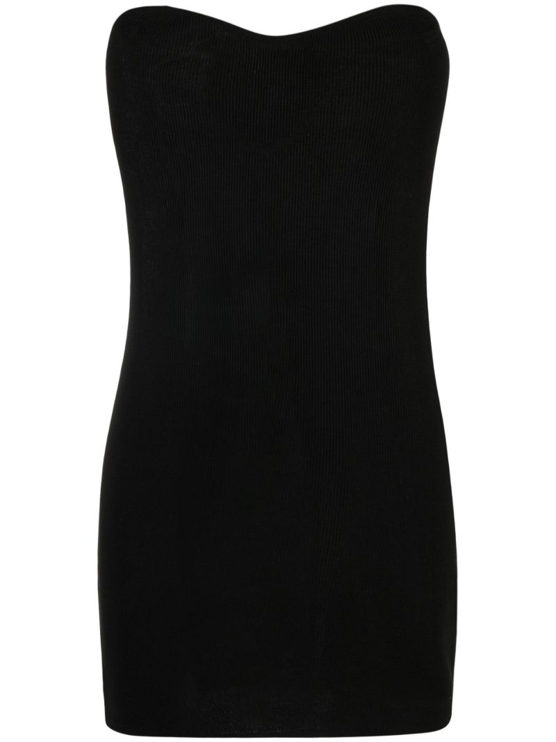 Black Strapless Ribbed Mini Dress