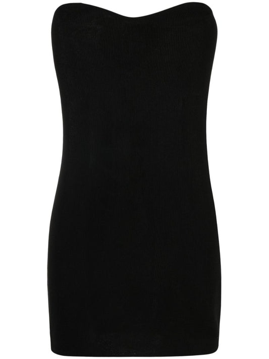 Black Strapless Ribbed Mini Dress