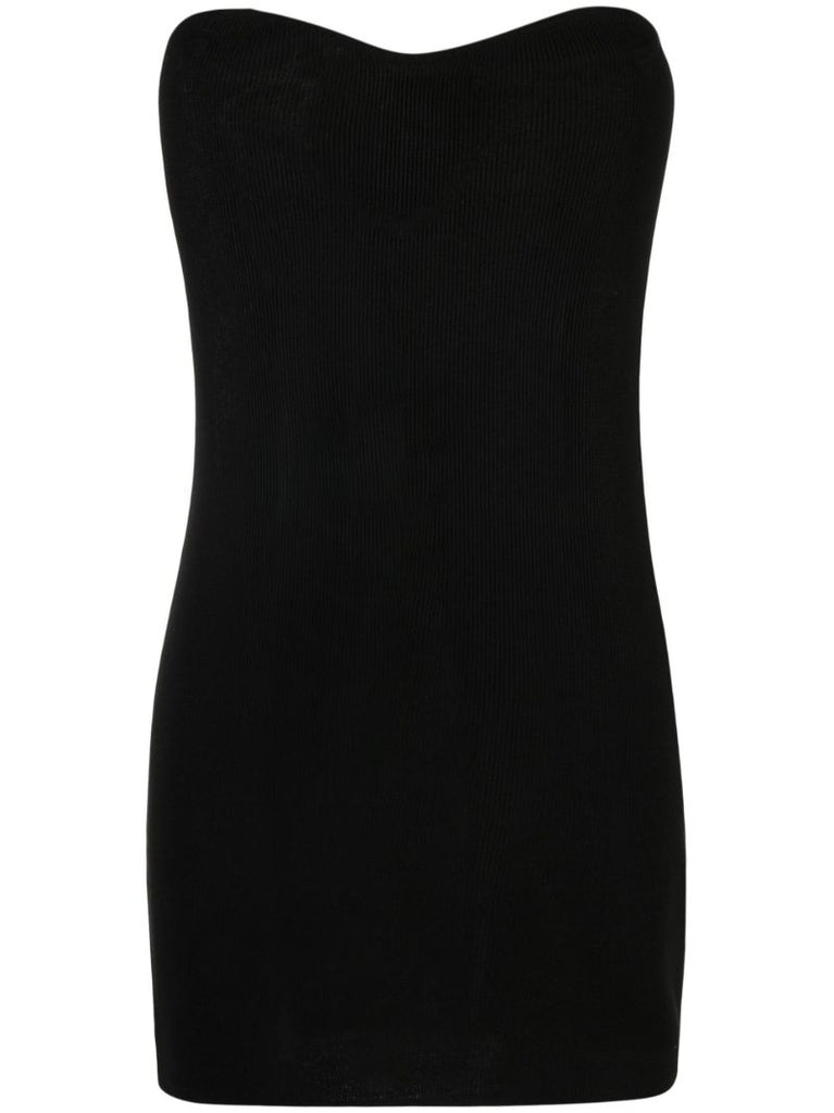 Black Strapless Ribbed Mini Dress