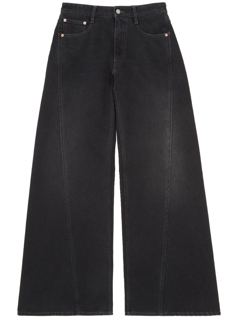 Black Stitch Detail Wide-leg Jeans