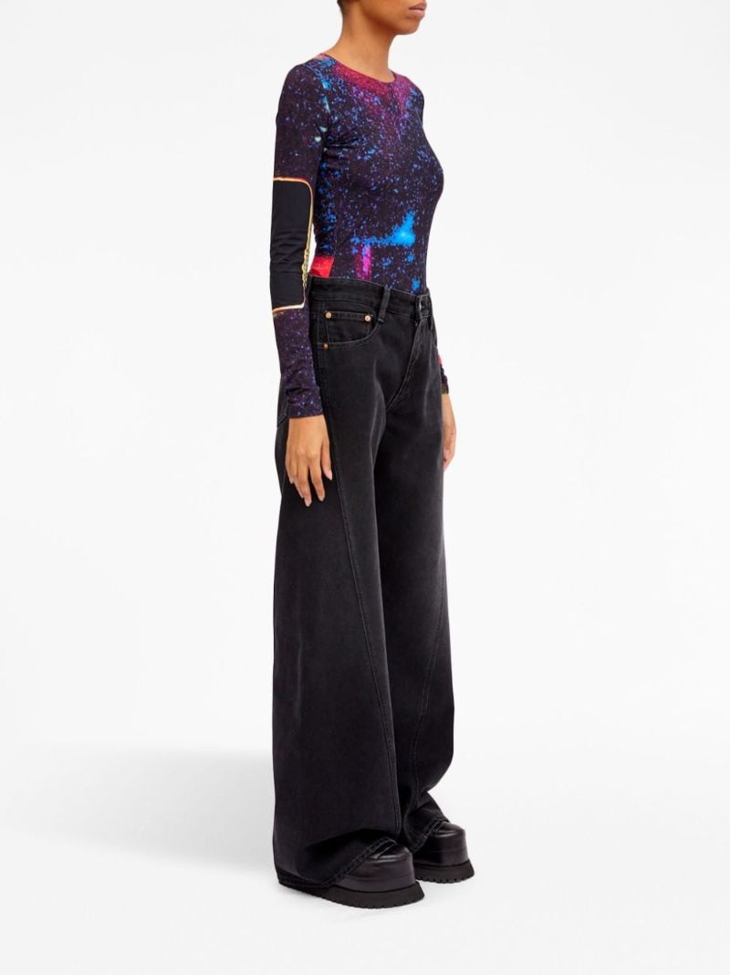 Black Stitch Detail Wide-leg Jeans